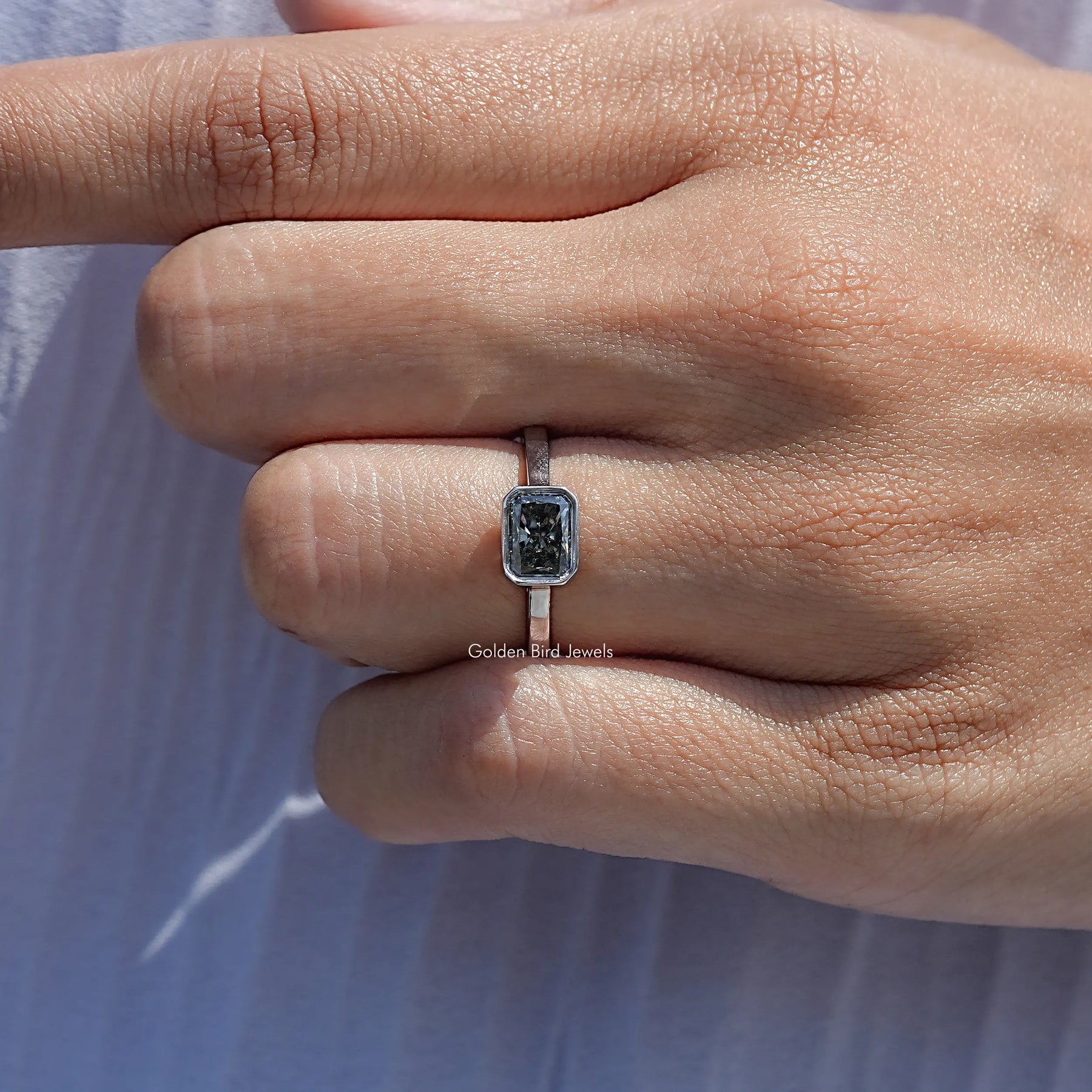 Gray Radiant Cut Moissanite Solitaire Ring