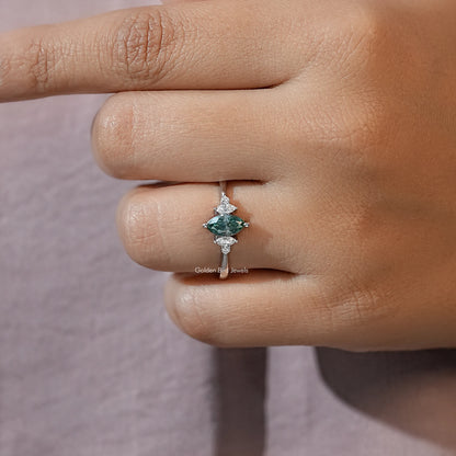 Green Marquise Moissanite Three Stone Engagement Ring