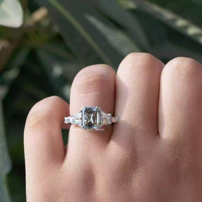 Close-Up View of Double Prongs Grey Criss Cut Ring In White Gold