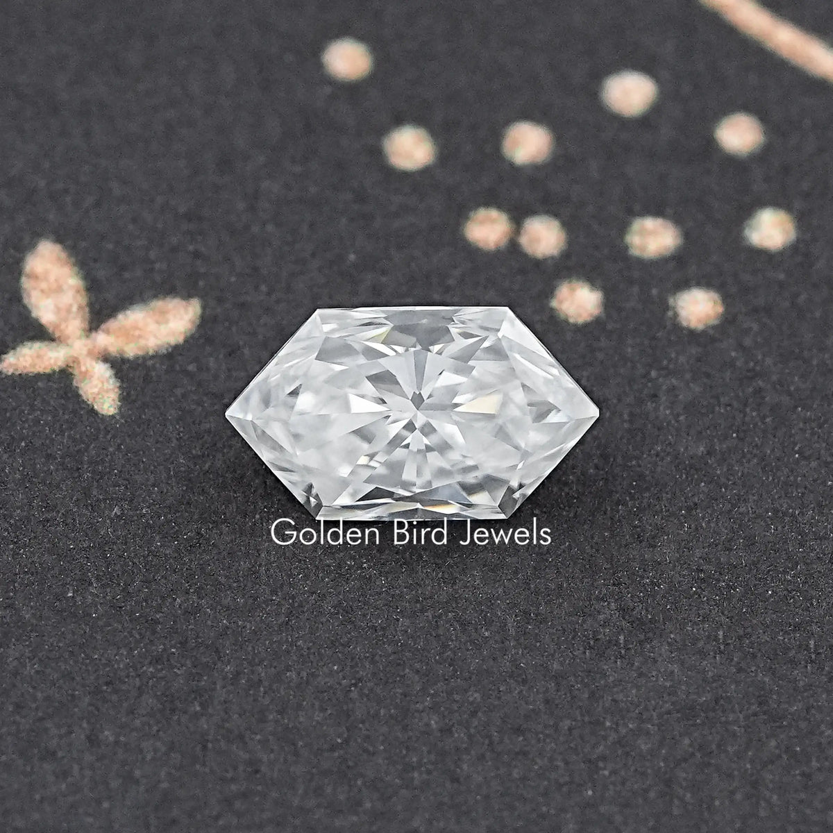 Marquise-cut moissanite loose stone, elongated clear white step-faceted gem