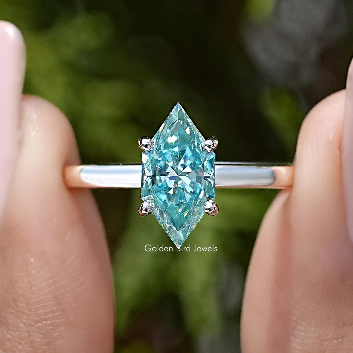 Dutch Marquise Moissanite Gemstone Hidden Halo Ring