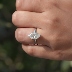 In finger view of Dutch Marquise Cut Moissanite Solitaire Ring
