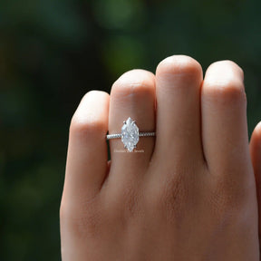 Detailed View Of Marquise Cut Moissanite Ring In White Gold