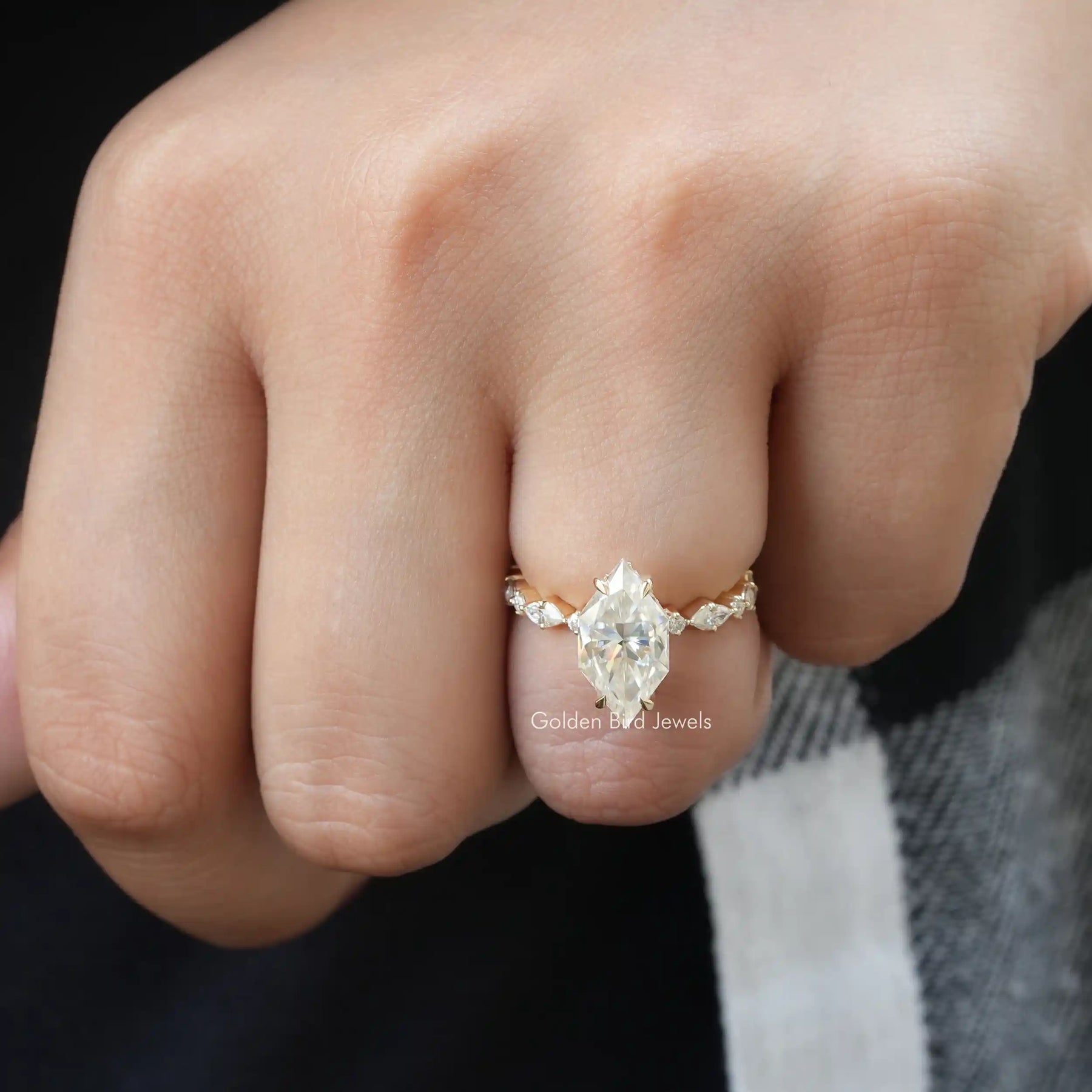 Intricate Dutch Marquise Engagement Ring design, front view
