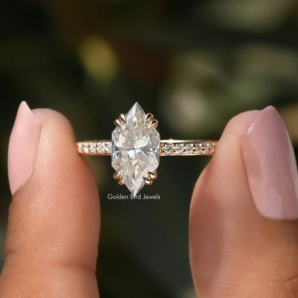 Marquies cut moissanite  engagement ring 