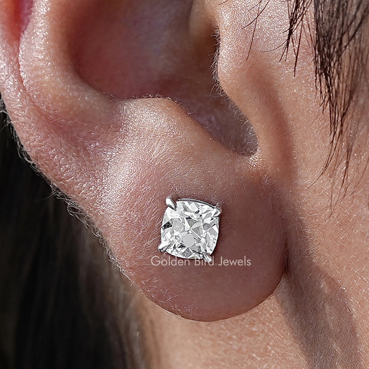 Square Old Mine Cushion Diamond Stud Earrings