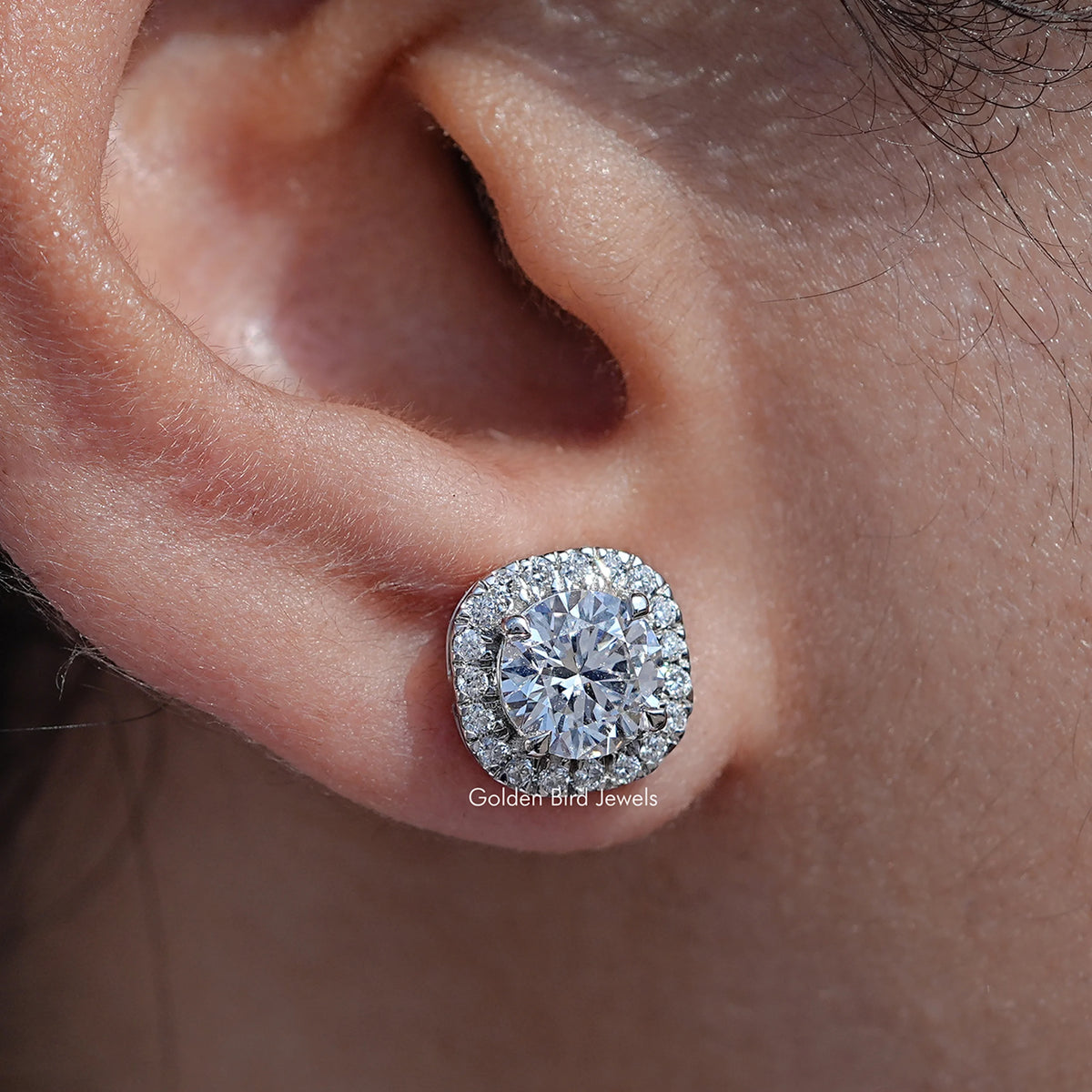 Round Cut Halo Lab Diamond Stud Earrings