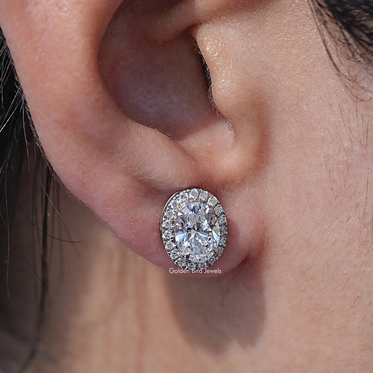 Oval Cut Brilliant Lab Diamond Halo Stud Earrings