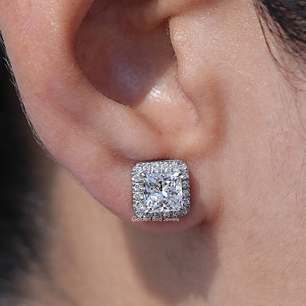 Princess Cut Lab Diamond Halo Stud Earrings