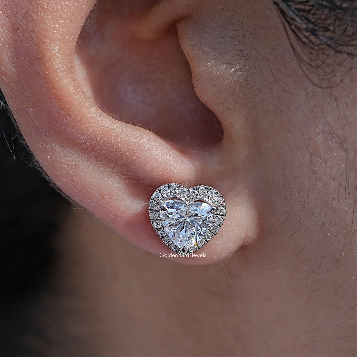 Heart Cut Halo Lab Diamond Stud Earrings