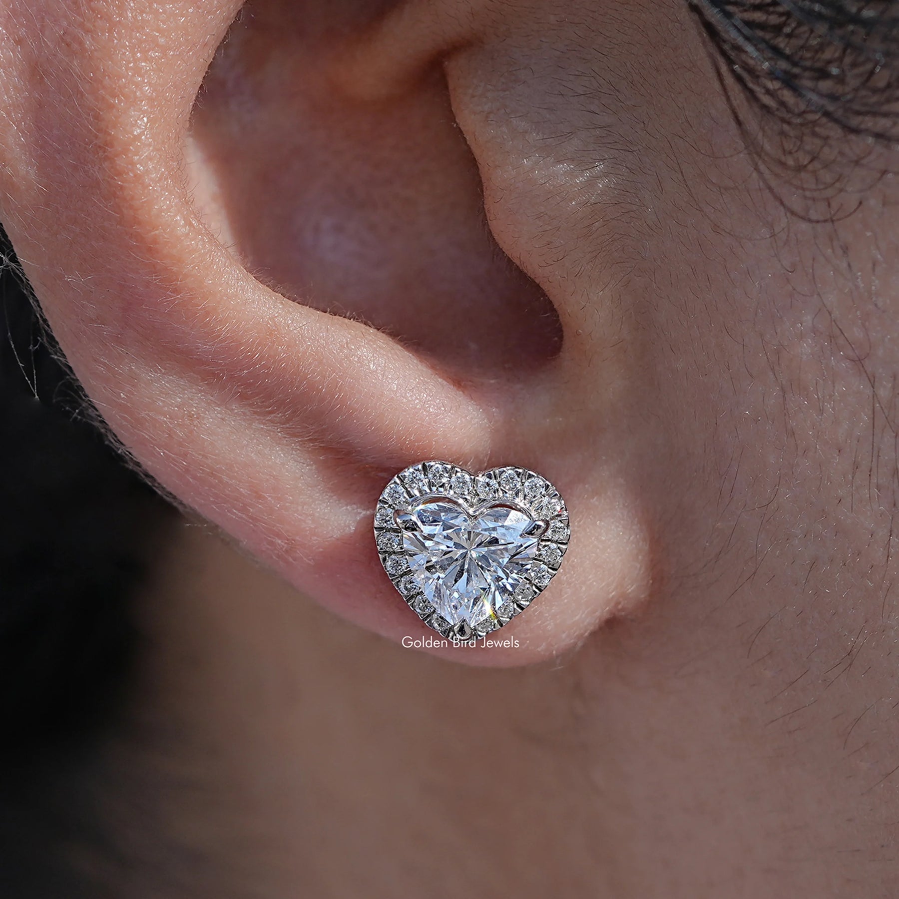 Heart Cut Halo Lab Diamond Stud Earrings