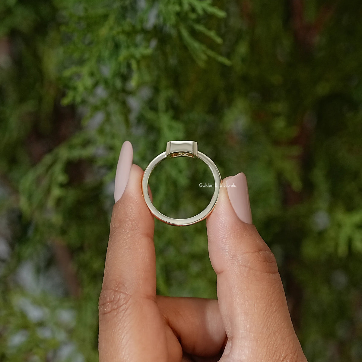 Radiant Cut Moissanite Bezel Set Solitaire Engagement Ring