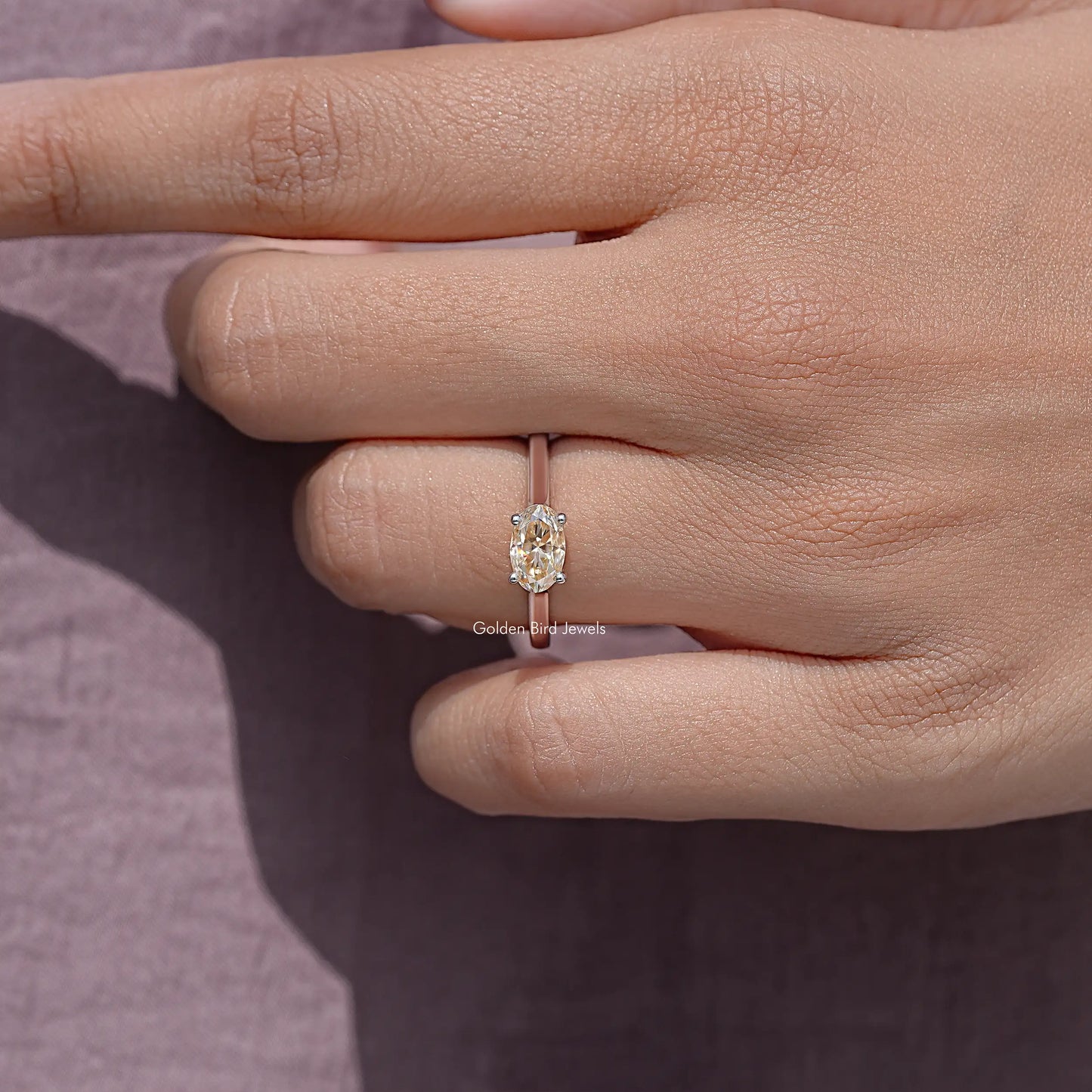 East-West Oval Cut Moissanite Gemstone Solitaire Ring