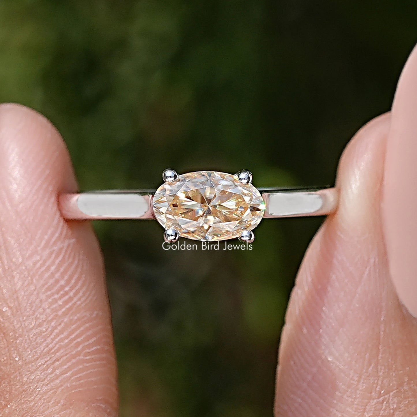 East-West Oval Cut Moissanite Gemstone Solitaire Ring