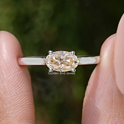 East-West Oval Cut Moissanite Gemstone Solitaire Ring