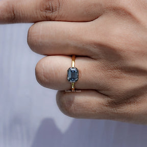 View of East West cut Moissanite Ring in prongs setting 