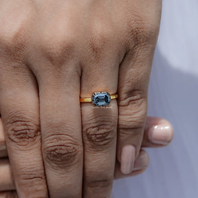 Close view of East West Cut Moissanite Solitaire Ring