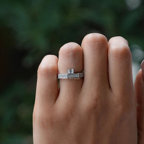 Detailed View Of Moissanite East West Emerald Cut White Gold Ring In White Gold