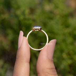 East West Old Mine Emerald Moissanite Solitaire Ring