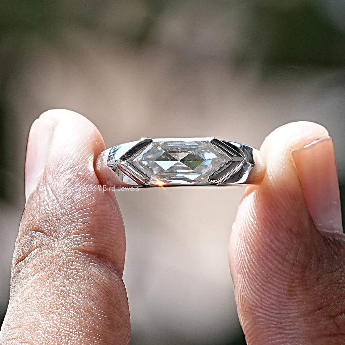 View of Hexagon cut moissanite Men's Ring