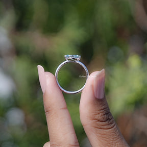 Back view of Marquise Cut Moissanite Solitaire Ring in secure setting 
