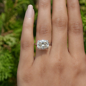 Close-Up View of Old Mine Cushion Cut Moissanite Ring In White Gold