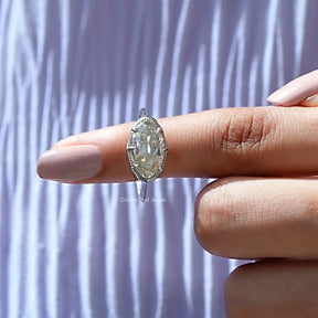 In finger front View of Old Mine Moval Cut Solitaire Ring In White Gold