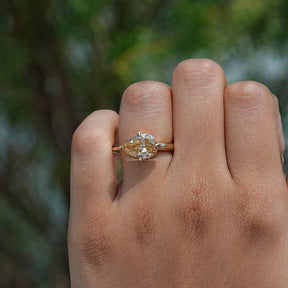 [East West Old Mine Pear Cut Moissanite Ring]-[Golden Bird Jewels]