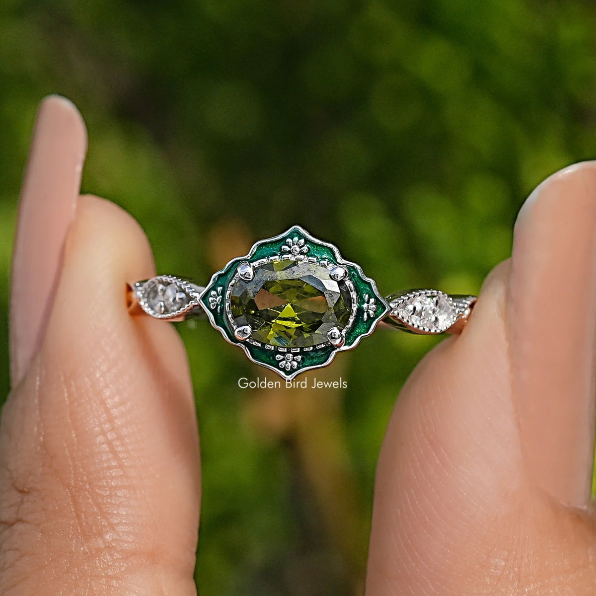 East West Oval Cut Gemstone Engagement Ring