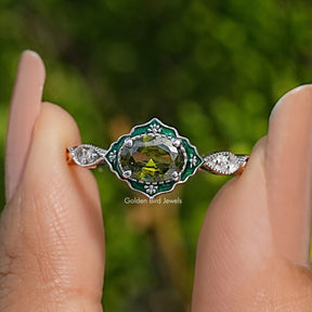 East West Oval Cut Gemstone Engagement Ring