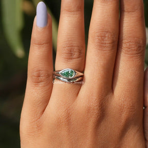 Detailed View Of Moissanite East West Pear Cut Solitaire Ring In White Gold