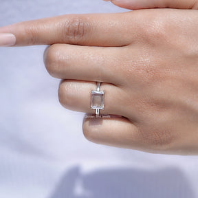Close view of Portrait Radiant Cut Solitaire East West Ring