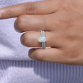 Detailed view of Elongated Cushion Cut Lab Diamond Ring In 14K White Gold