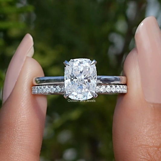 Elongated Cushion Cut Moissanite Bridal Wedding Ring Set