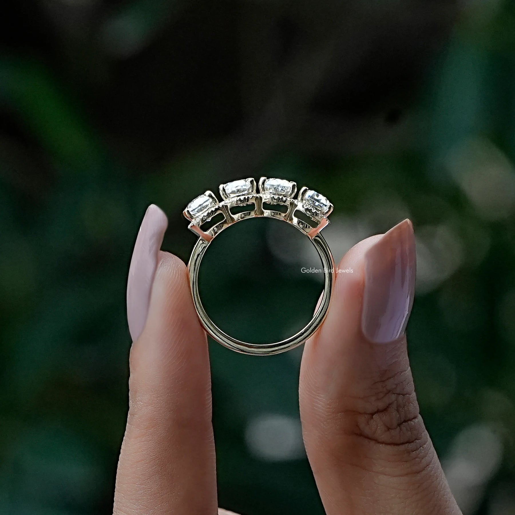 [Moissanite Cushion Cut Halo Wedding Band]-[Golden Bird Jewels]