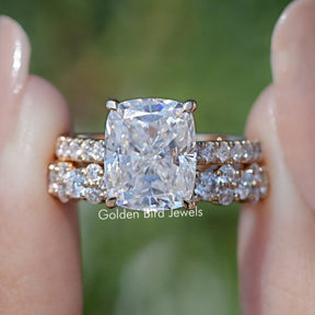 Elongated Cushion Cut Moissanite Ring Set