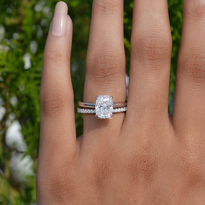 Elongated Cushion Cut Moissanite Bridal Wedding Ring Set