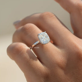 Elongated Cushion Lab Diamond Hidden Halo Ring