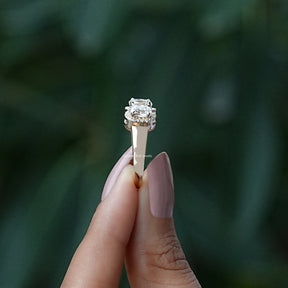 [Cushion And Round Cut Halo Wedding Band]-[Golden Bird Jewels]