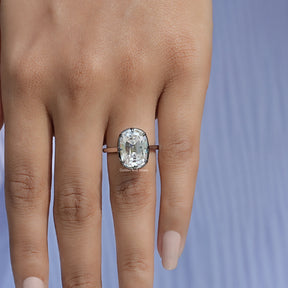 View of Cushion Cut Moissanite Engagement Ring In Yellow Gold