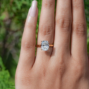 Close-Up View of Old Mine Cushion Cut Diamond Hidden Halo Ring In Yellow Gold 