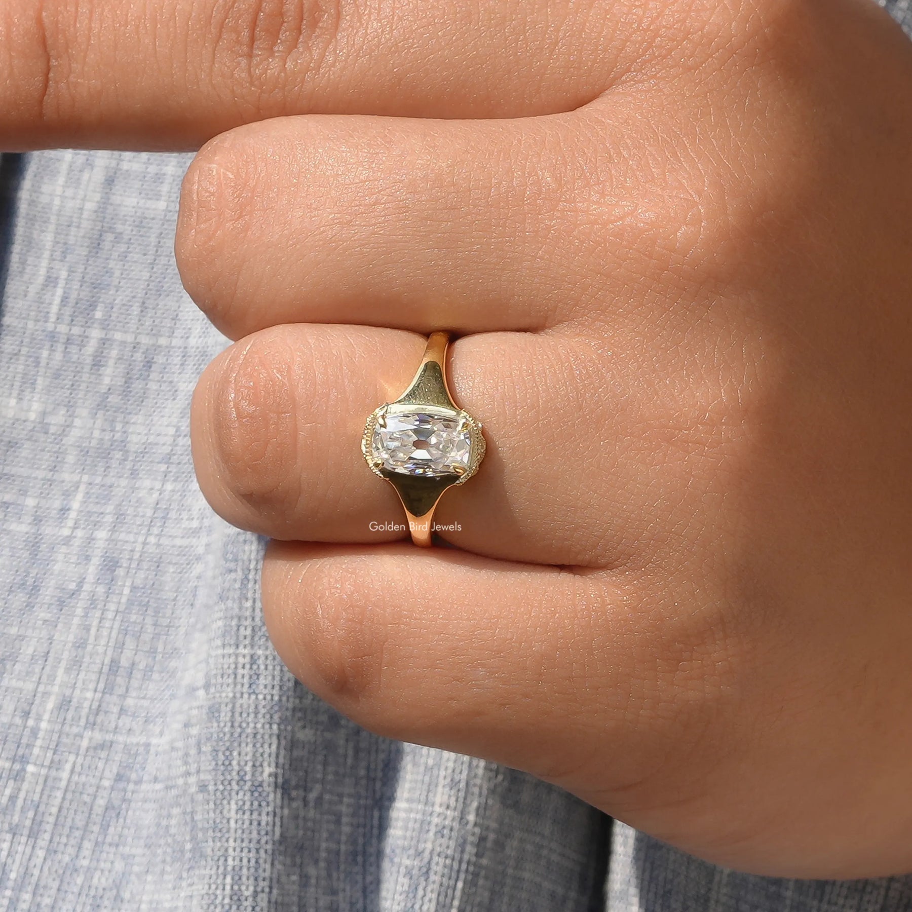 Elongated Old Mine Cushion Cut Moissanite Ring