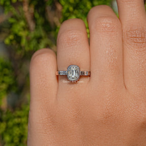 Elongated Old Mine Cushion Moissanite Three Stone Ring