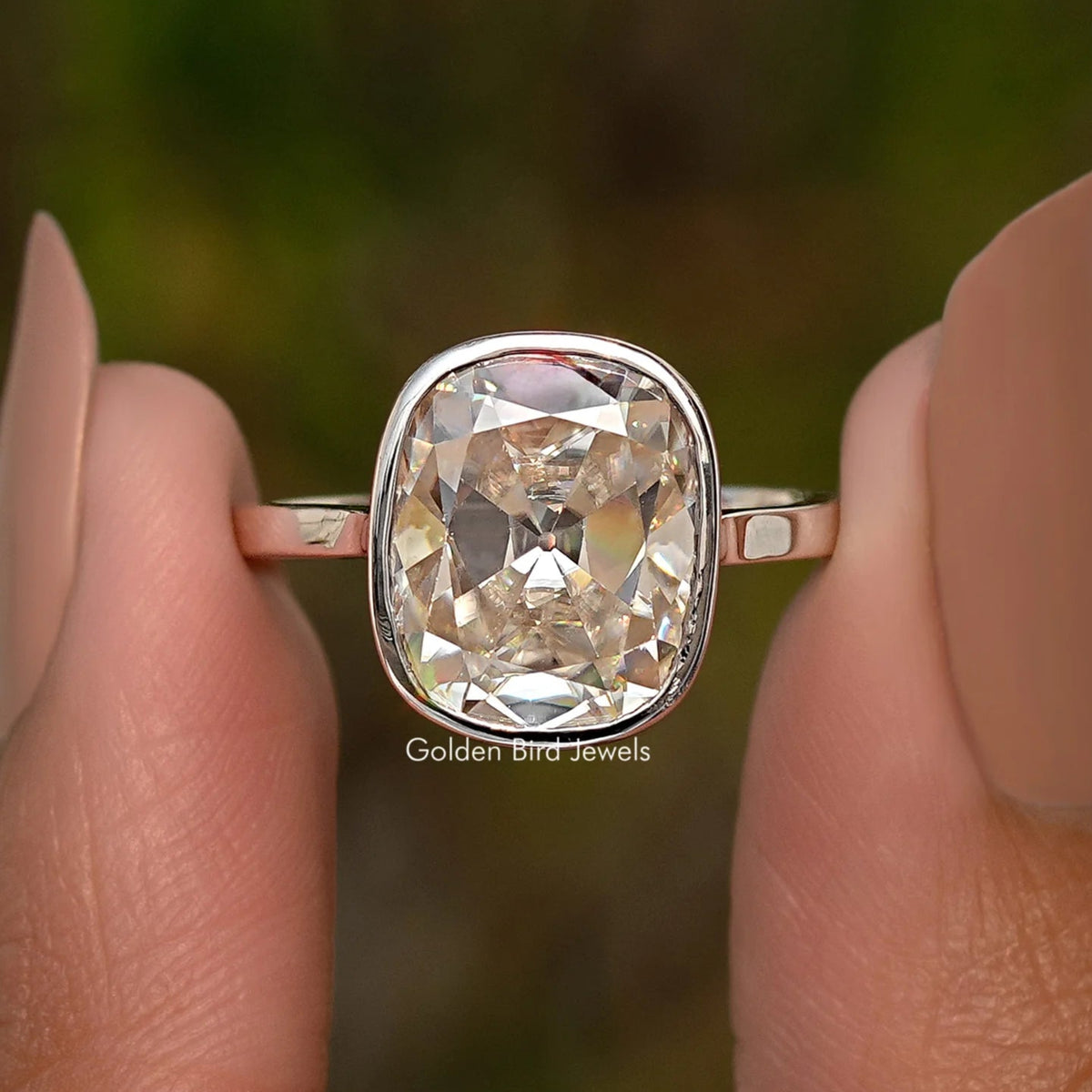 Elongated Old Mine Cushion Moissanite Ring