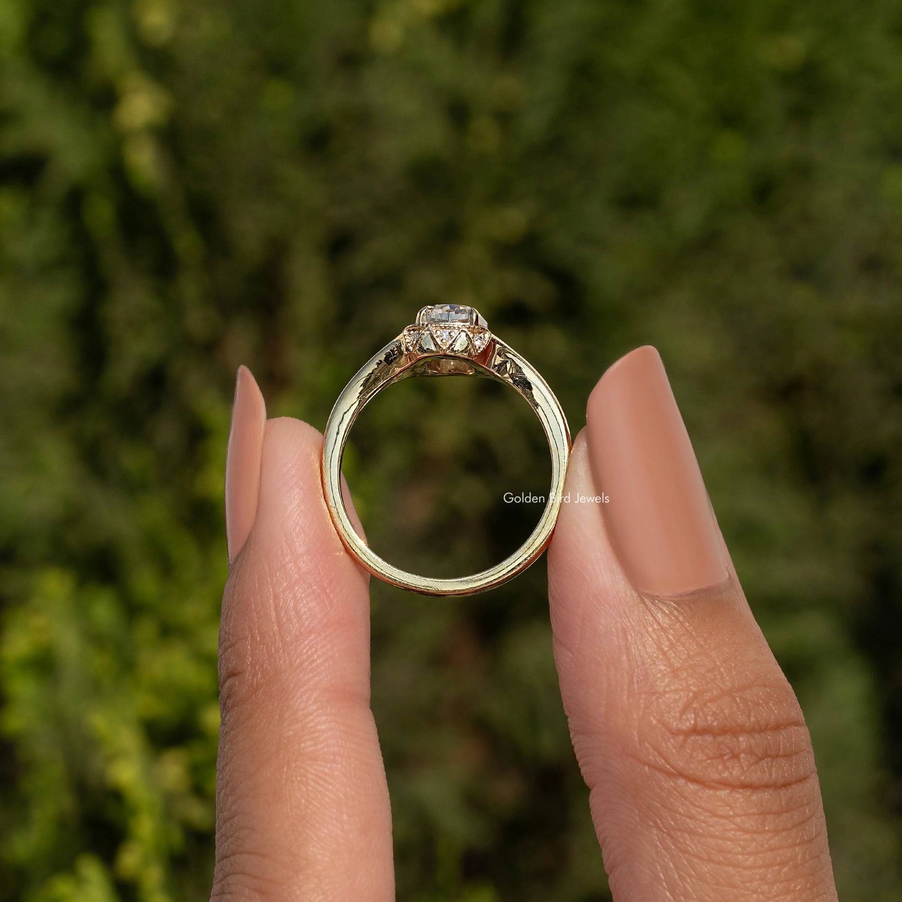 Elongated Old Mine Cushion Cut Moissanite Ring