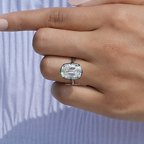 In Finger of Old Mine Cushion Cut Moissanite Solitaire Ring In Yellow Gold