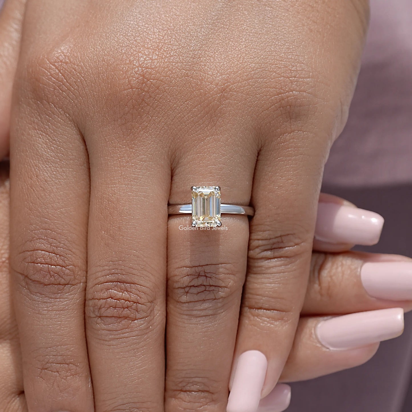 Yellow Emerald Cut Moissanite Gemstone Solitaire Ring