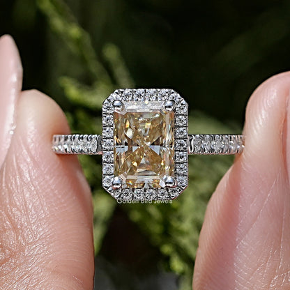 Radiant Cut Moissanite Gemstone Halo Accent Wedding Ring