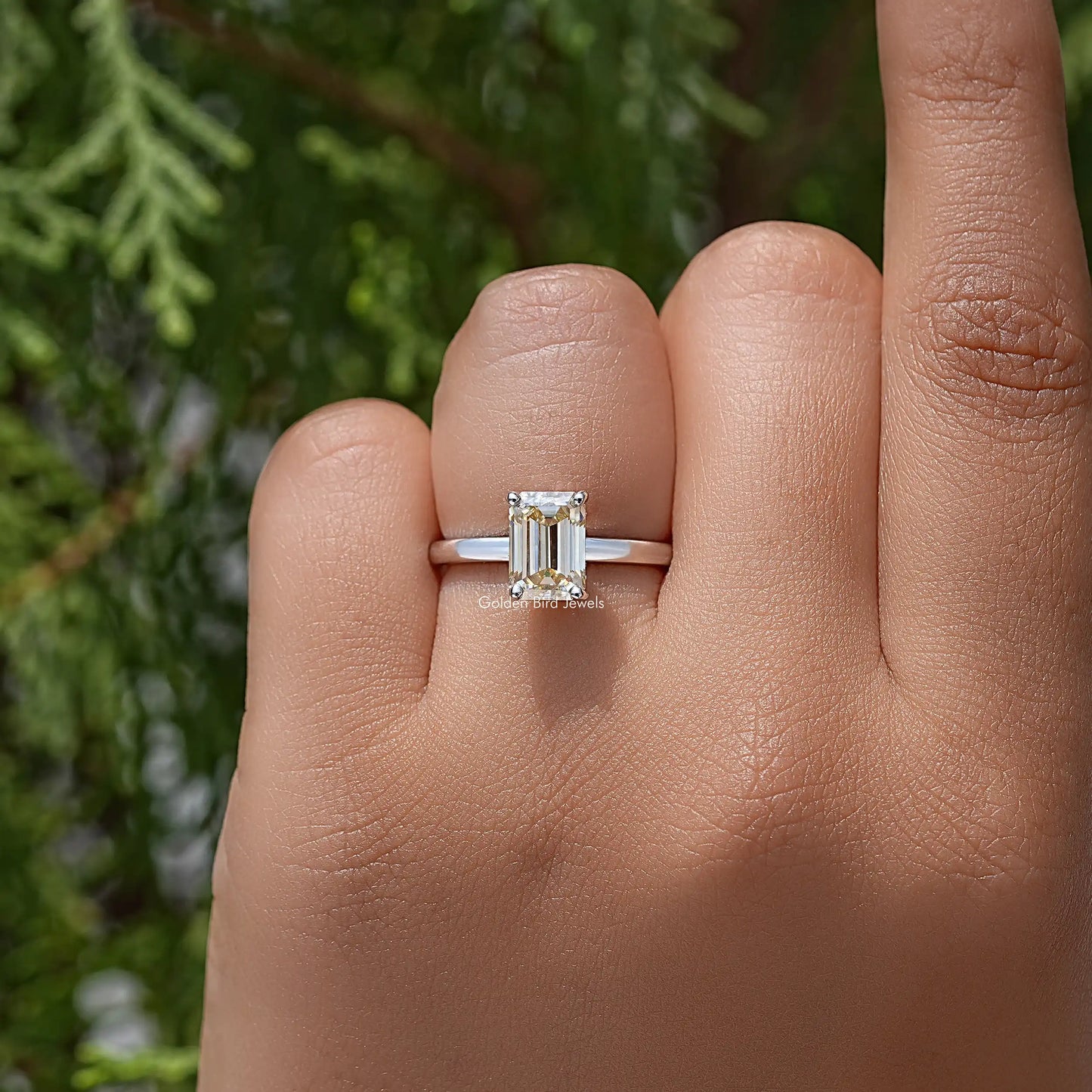 Yellow Emerald Cut Moissanite Gemstone Solitaire Ring