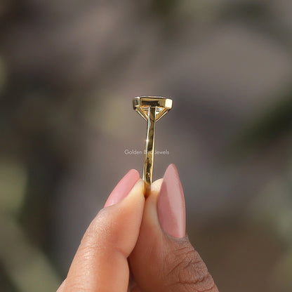 Emerald Cut Moissanite Bezel Set Engagement Ring